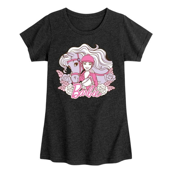 Barbie - Horse Flowers - Toddler And Youth Girls Fitted Short Sleeve Graphic T-Shirt