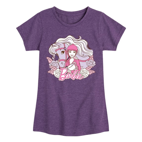 Barbie - Horse Flowers - Toddler And Youth Girls Fitted Short Sleeve Graphic T-Shirt