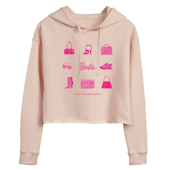 Barbie - Iconic Purse, Shoes, Sunglasses, & Boombox - Doll Sold Separately - Juniors Cropped Pullover Hoodie