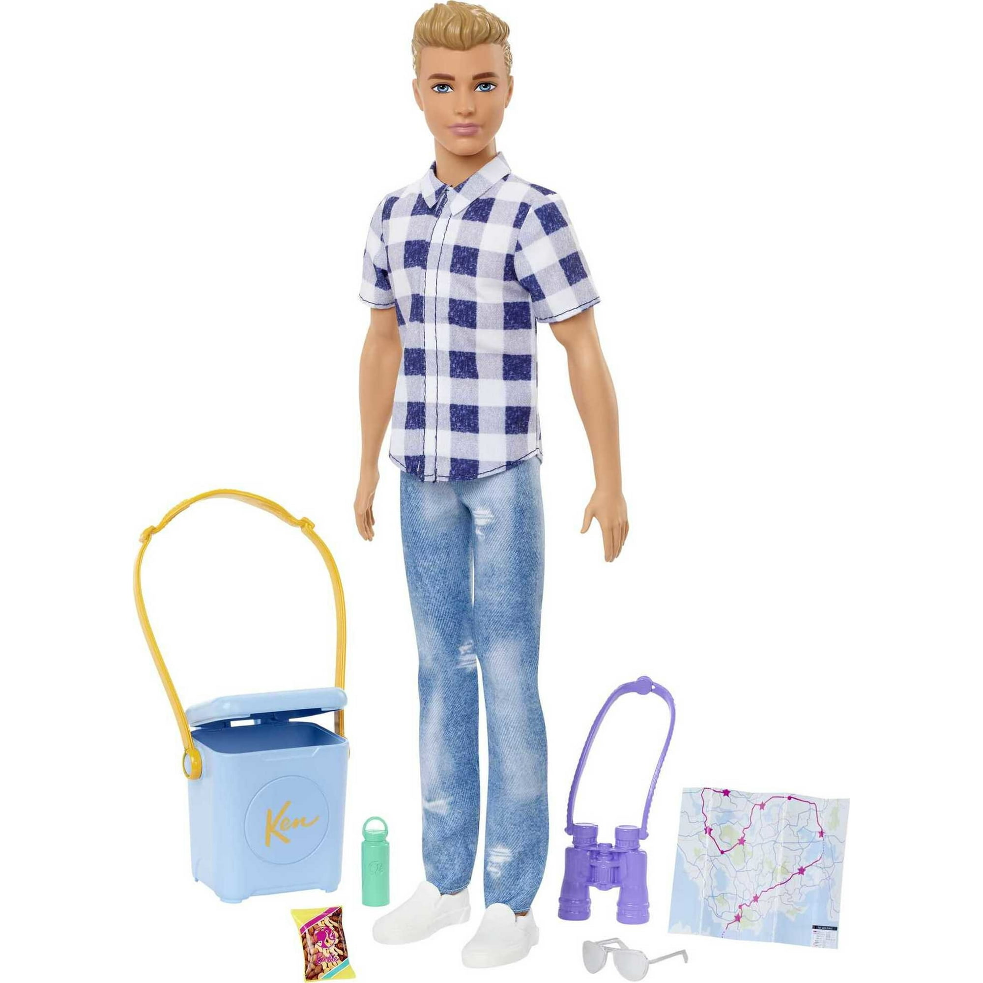 Barbie It Takes Two Ken & Camping Accessories, Blonde Doll with Blue Eyes Wearing Plaid Shirt - Walmart.com