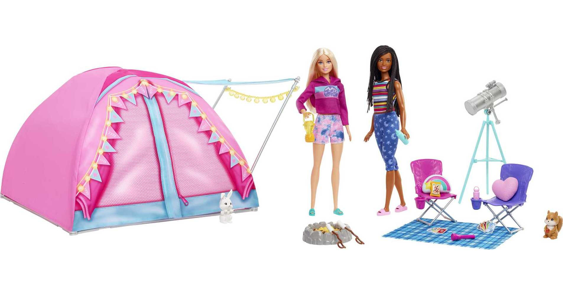 Barbie It Takes Two Let's Go Camping Tent Playset with Brooklyn & Malibu Dolls & 20 Accessories - image 1 of 7