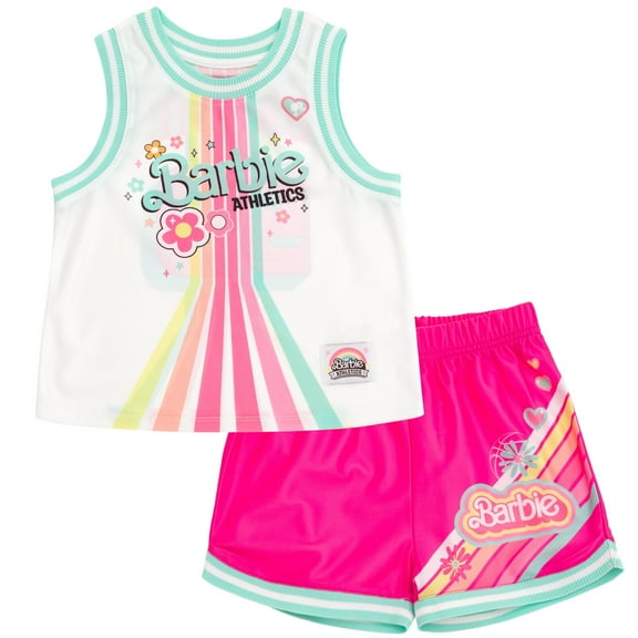 Barbie Jersey Athletic Tank Top and Shorts Outfit Set Logo Retro Toddler to Big Kid