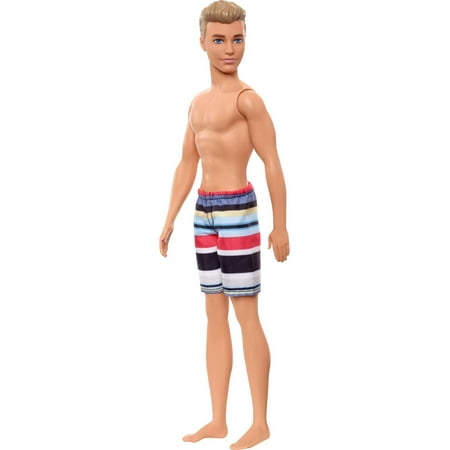 Barbie Ken Beach Doll with Blonde Hair & Striped Swimsuit