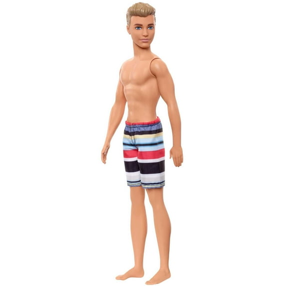 Barbie Ken Beach Doll with Blonde Hair & Striped Swimsuit