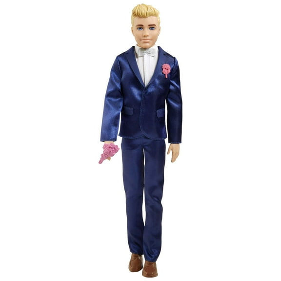 Barbie Ken Doll, Blonde Fairytale Groom with Blue Suit and 5 Accessories