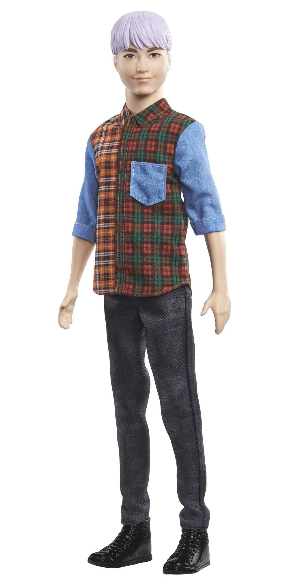 Barbie Ken Fashionistas Doll #154, Sculpted Purple Hair & Plaid Shirt