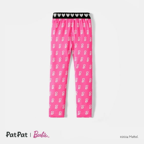 Barbie Kid Girls Active Leggings Pink Allover Letter Print Elasticized Jogger Pants Sizes 6-12