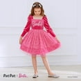 thumbnail image 1 of Barbie Kid Girls Tutu Dress Glitter Letter Graphic Long Sleeves Mesh Fairy Dress Sizes 6-12, 1 of 10