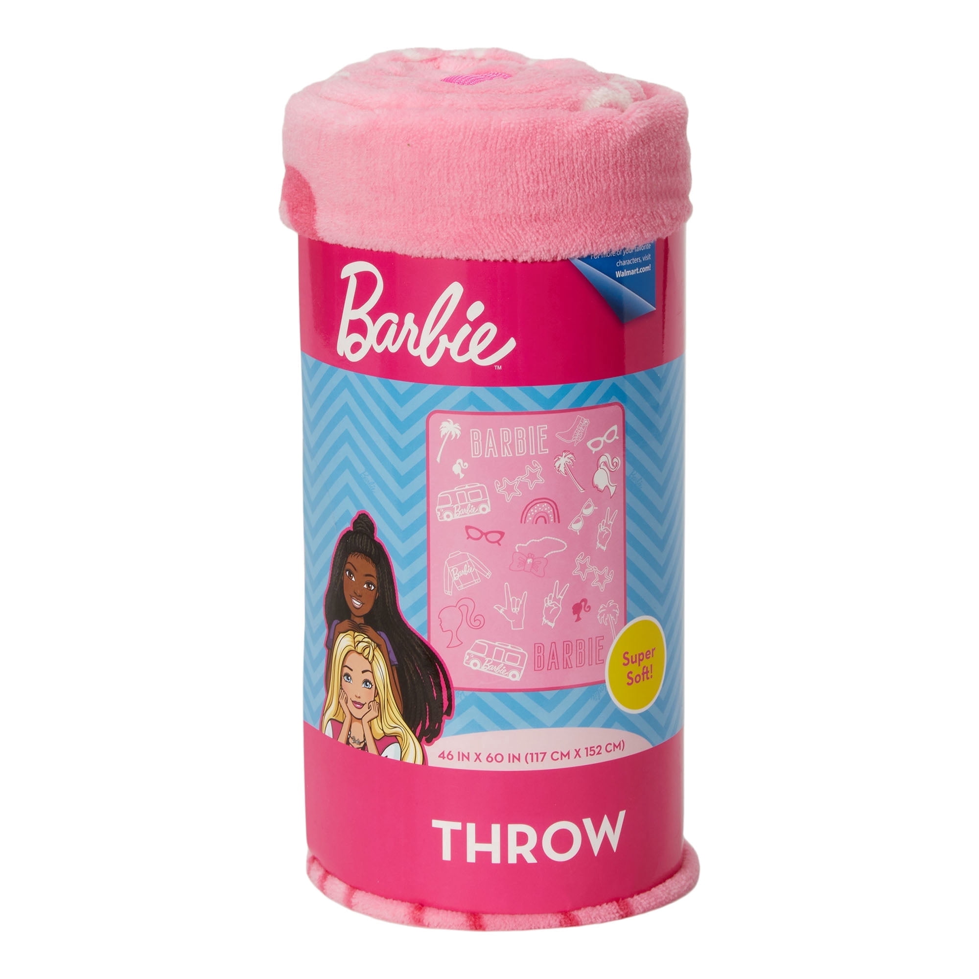 Mattel Barbie Kids Plush Fleece Throw Blanket, 46 x 60, Pink