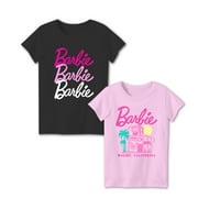 Barbie Kids Malibu California Girls Tee Barbie Logo T-shirts for Girls 2-Pack Bundle Set (Size 4-16)