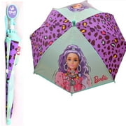 Barbie Kids Rain Umbrella with Clamshell Handle – Stylish Cheetah Print Girls Umbrella, Lightweight Durable Rain Protection Umbrella for Children, Easy Grip Portable School & Travel Umbrella