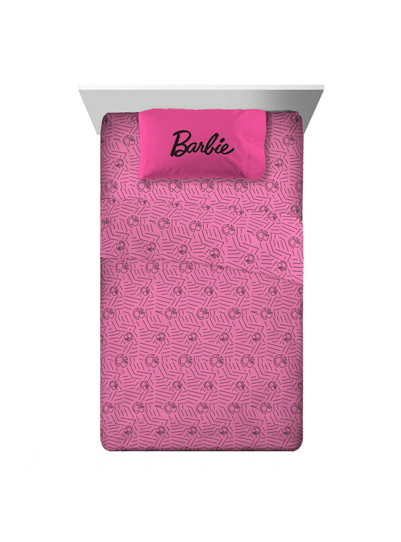 Barbie Kids Twin Sheet Set, Pink, Microfiber, Mattel