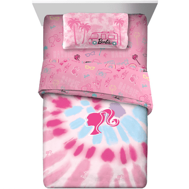 Barbie Kids Twin Tie-Dye Bed-in-a-Bag, Reversible Comforter and Sheets, Mattel