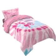 Barbie Kids 4 Piece Pink Tie Dye Reversible Comforter, Bed in a Bag, Twin
