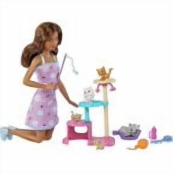 Barbie Kitty Condo Doll & Pets, Cat Tree Toy Playset with 5 Kitten Figures & Accessories, Brunette Fashion Doll