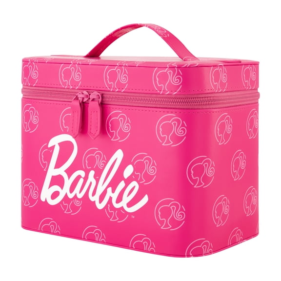Barbie Large Women's Makeup Bag, Two Zipper Travel Cosmetic Zipper Pouch Organizer with Logo, Pink