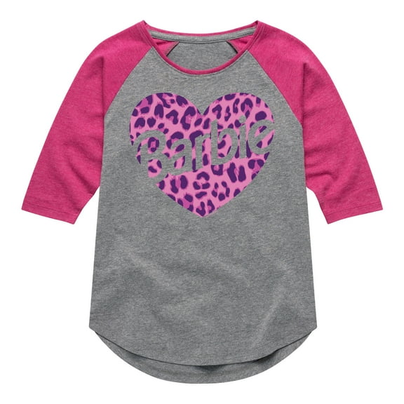 Barbie - Pink Leopard Heart Barbie Logo - Toddler and Youth Girls Raglan Graphic T-Shirt
