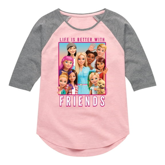 Barbie - Life is Better with Friends - All Barbie Types - Toddler And Youth Girls Raglan Graphic T-Shirt
