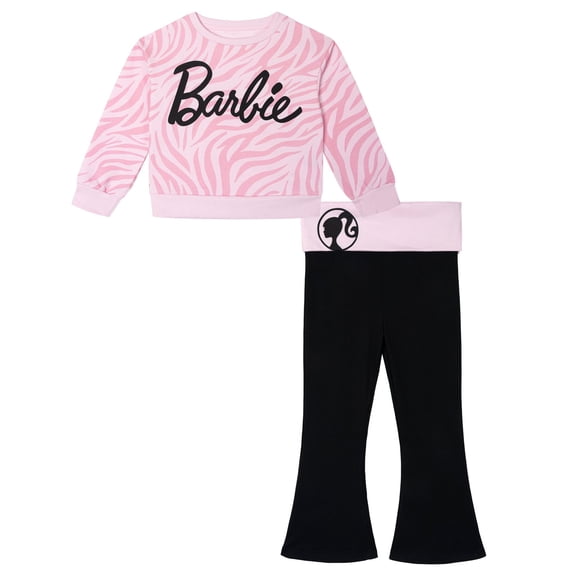 Barbie Little Girls' Fleece Sweatshirt and Flare Leggings Set Pink Zebra Black