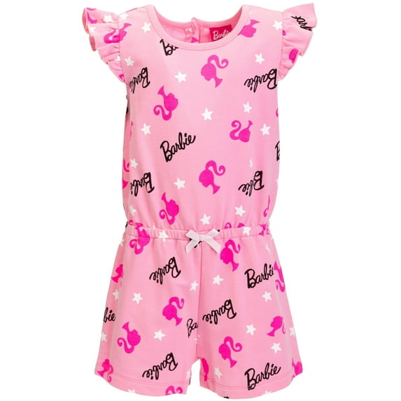 Barbie Little Girls French Terry Sleeveless Romper Toddler to Big Kid