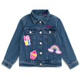 thumbnail image 1 of Barbie Little Girls' Long Sleeve Fashion Denim Jacket with Patch Appliques Medium Wash Blue with Barbie Rainbow and Cupcake Patches, 1 of 16