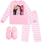 Barbie Little Girls Pajama Sleep Set and Slippers 3 Piece Little Kid to Big Kid