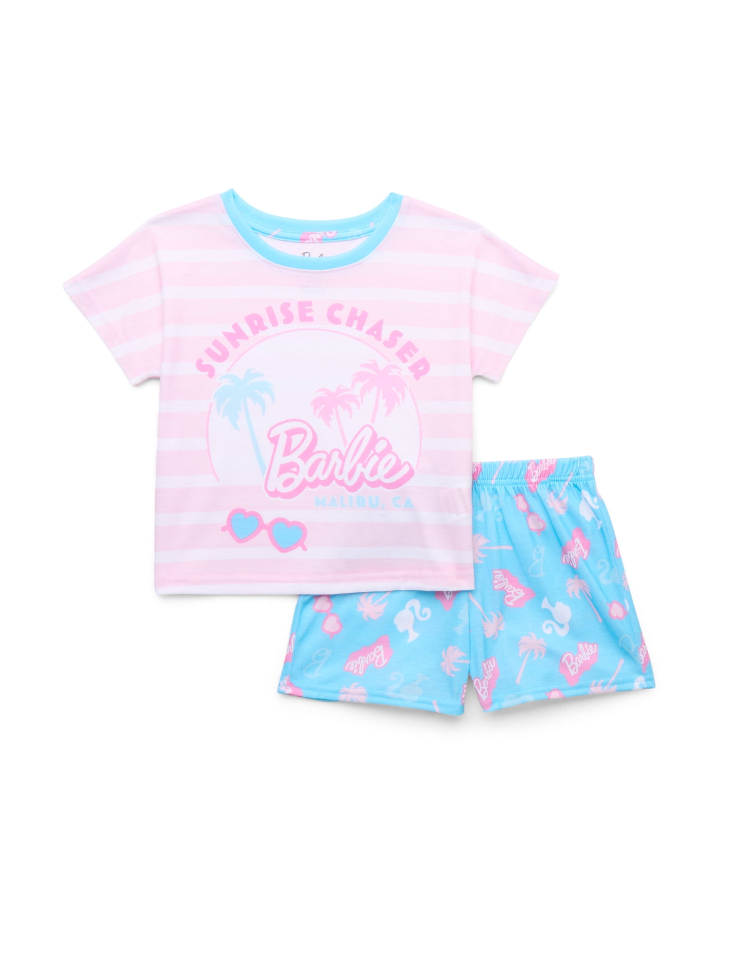 Wonder Nation Girls Short Sleeve Pajama Set with Shorts and Pants