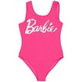 thumbnail image 1 of Barbie Girls One Piece Swimsuit Cross-Back Bathing Suit with Barbie Logo, Quick-Drying Kids Swimwear for the Beach or Pool (Sizes 4-16), 1 of 3