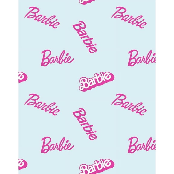 Barbie Logo Mix Removable Vinyl Wallpaper, Pale Blue