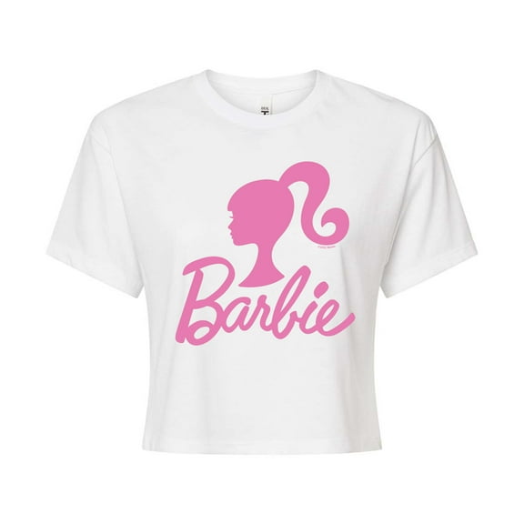 Barbie - Logo Pink Glitter - Juniors Cropped Cotton Blend T-Shirt