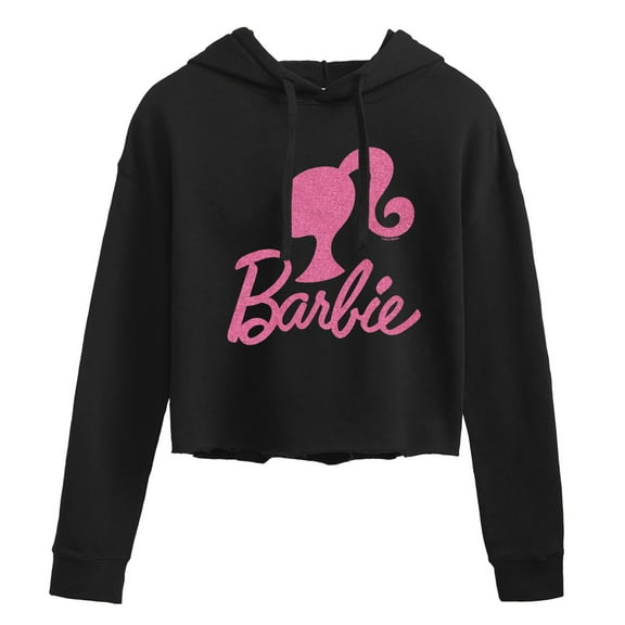 Barbie - Logo Pink Glitter - Juniors Cropped Pullover Hoodie