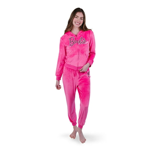 Barbie Logo Velour Matching Family Zip Up Hoodie and Jogger Pants Outfit Set Womens XX-Large