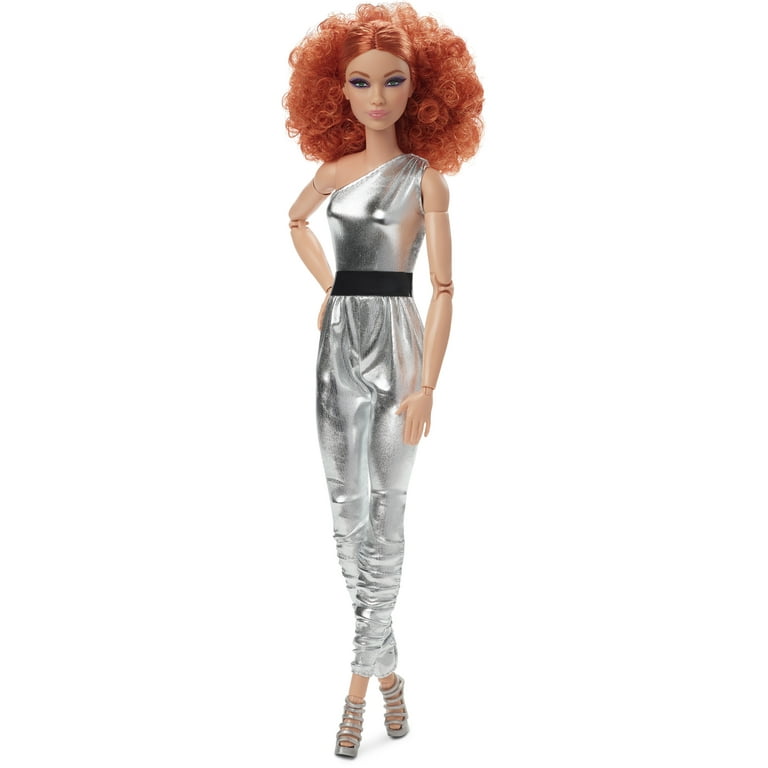 Barbie Looks Collectible Fashion Doll, Posable with Curly Red Hair &  Metallic Jumpsuit 