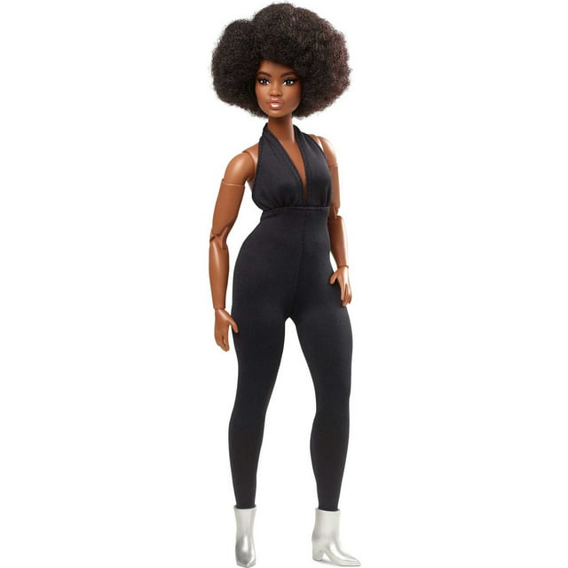 Barbie Looks Collectible Fashion Doll, Posable with Natural Hair & Black Jumpsuit