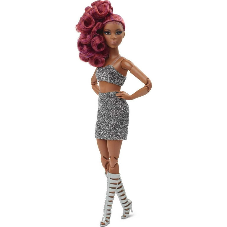 Barbie Looks Collectible Fashion Doll with Sparkly Silver Outfit & Magenta  Curls