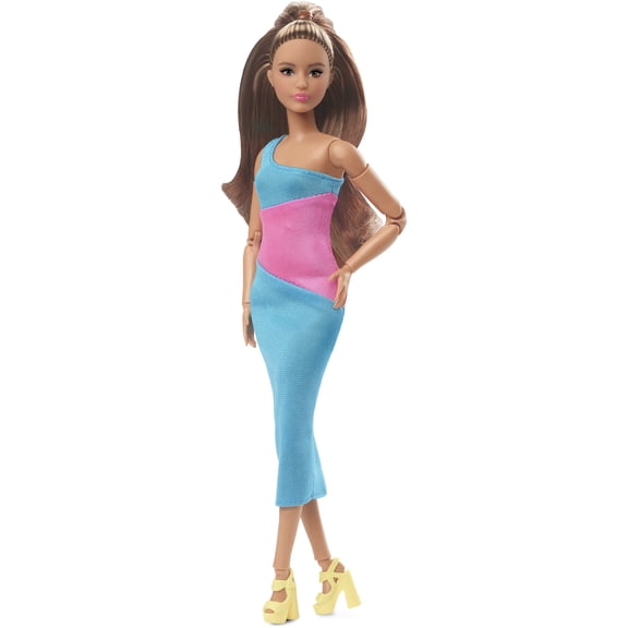 Barbie Looks Doll, Brunette, Color Block One-Shoulder Midi Dress