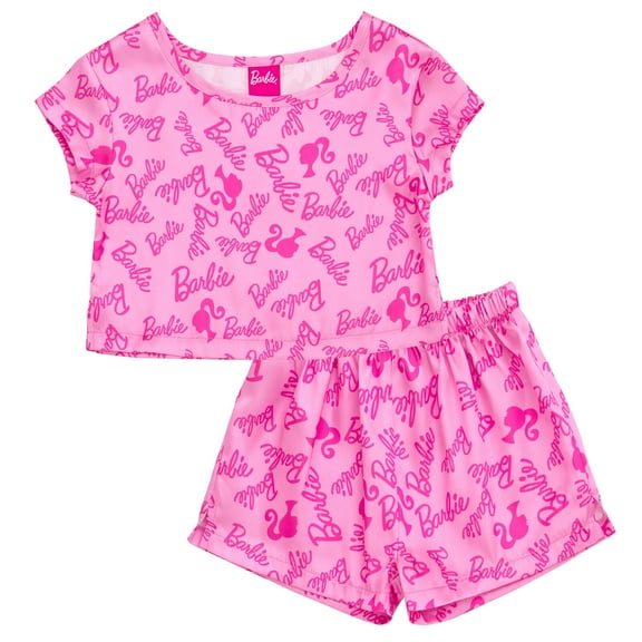 Barbie Lounge Pajama Shirt and Pajama Shorts Sleep Set Logo Little Kid to Big Kid
