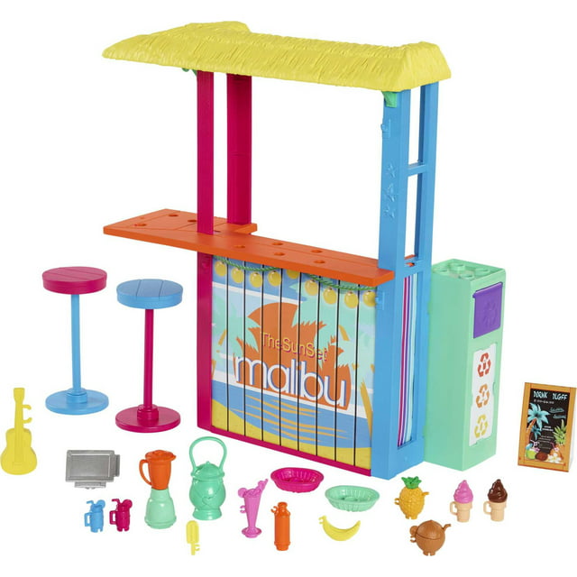 Barbie Loves The Ocean Beach Shack Doll Playset with 18+ Accessories, Made From Recycled Plastics