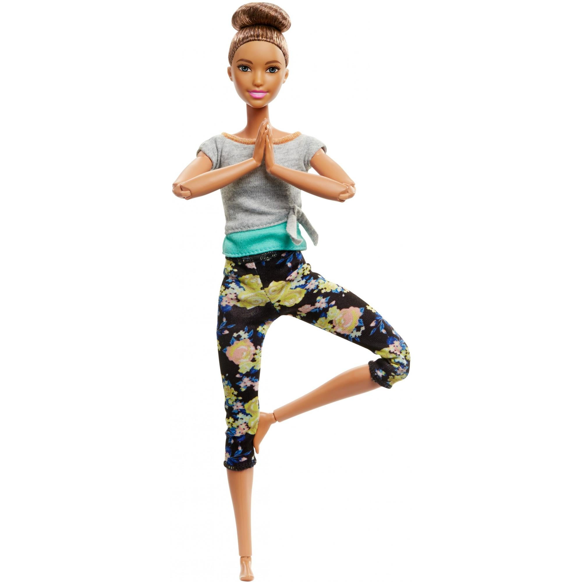 Barbie Made To Move Doll W Ith Yellow Floral Pattern Yoga Pants