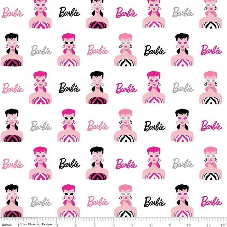 Barbie™ Fabric by the Yard ' Vintage Illustration' - White, Barbie™  Upholstery Fabric For Home & DIY