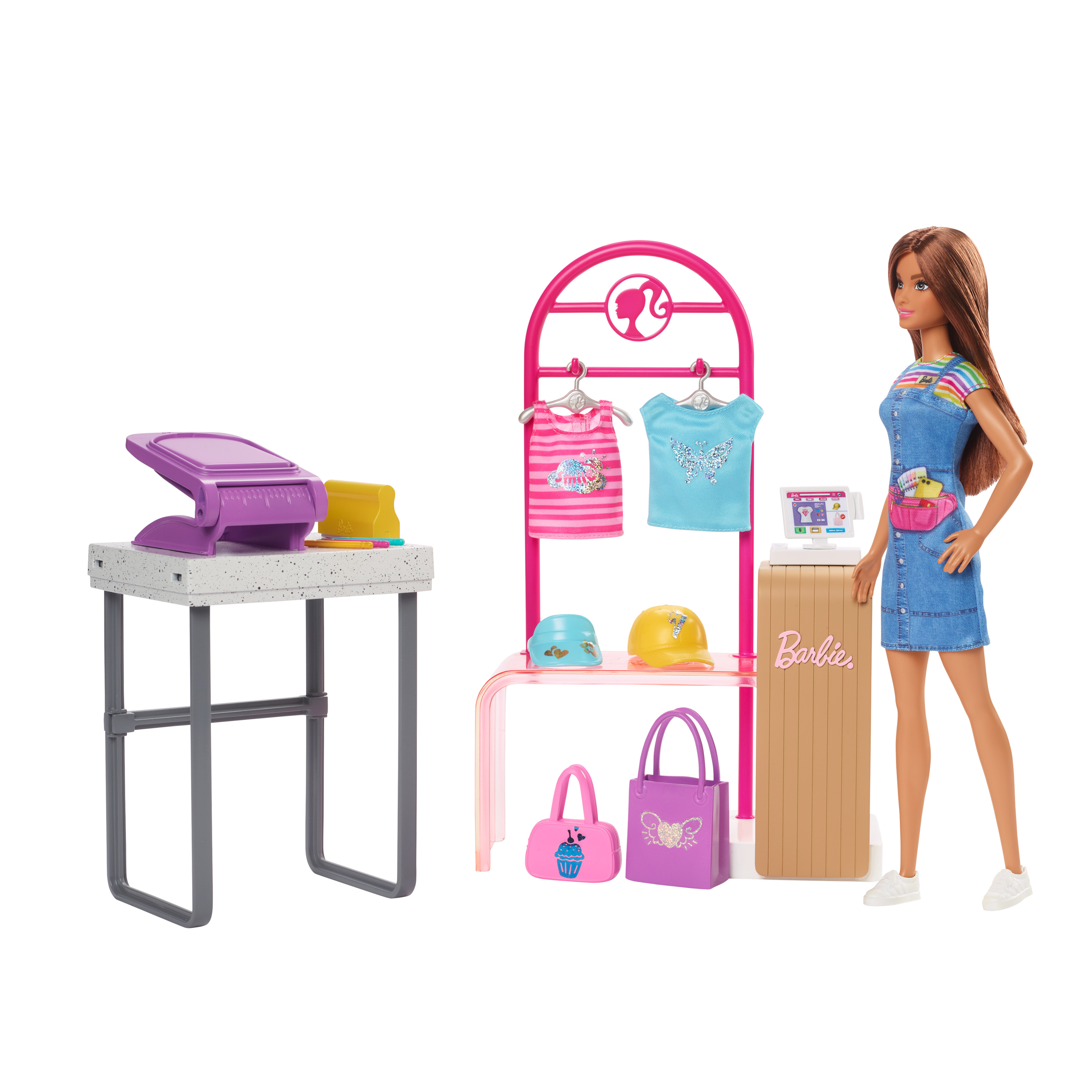 Barbie Make & Sell Boutique Playset with Brunette Doll, Foil Design Tools, Clothes & Accessories - image 1 of 7