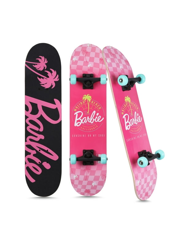 Barbie Malibu Beach 31" Complete Skateboard, Pink Checkered, Kids Ages 6+, Pink