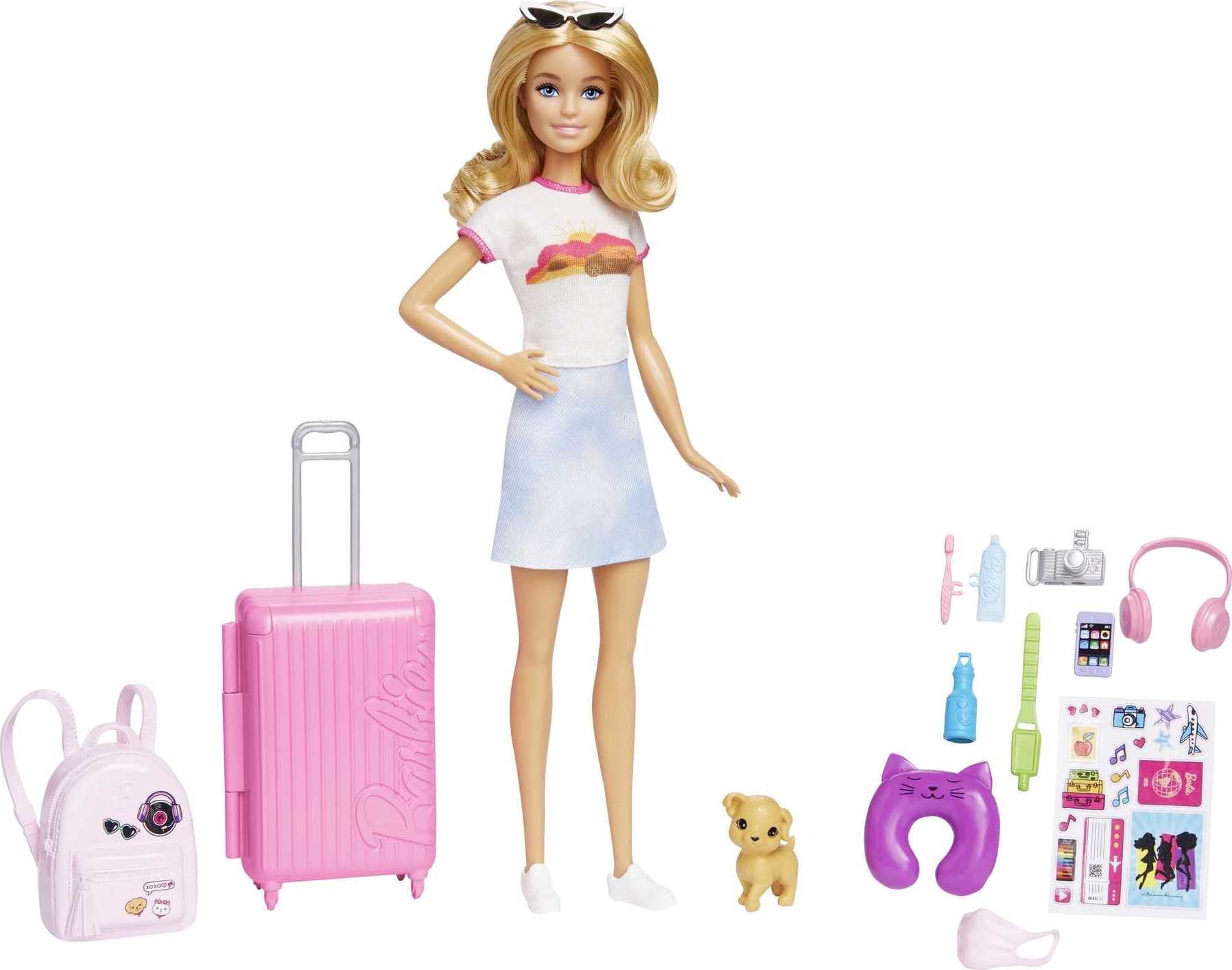 Barbie Travel Doll, Blonde, with Puppy, Opening Suitcase, Stickers and 10+ Accessories, for 3 to 7 Year Olds - wide 4