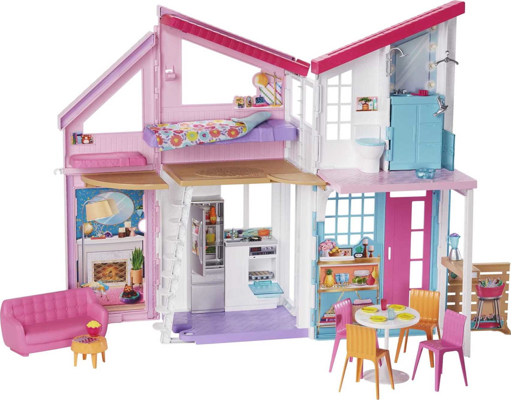 Casa de bonecas Barbie, jogo portátil de 1 andar com piscina e acessórios