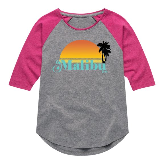 Barbie - Malibu Sunset with Palm Trees - Toddler And Youth Girls Raglan Graphic T-Shirt