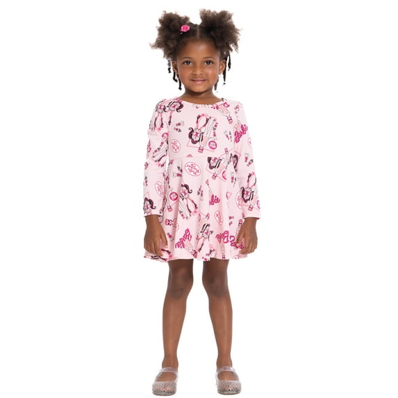 Barbie and Polly Pocket Toddler Girls' Print Dress with Long Sleeves, Sizes 12M-5T