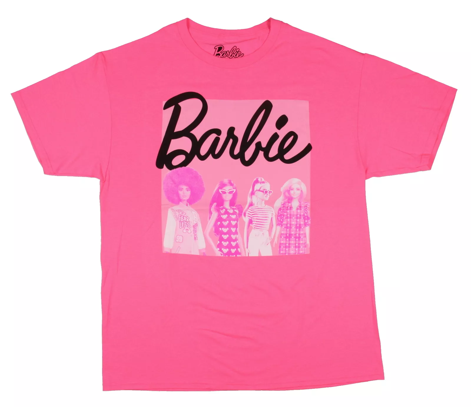 Barbie Men's Bright Hot Pink Iconic Posing Barbies Poster Style Shirt ...