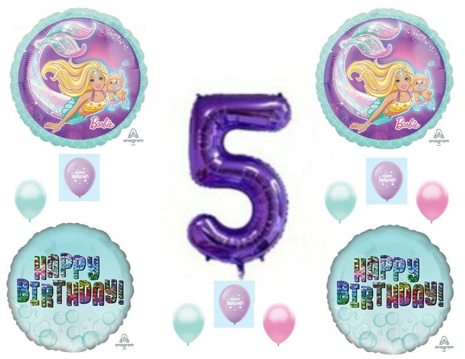 C & S PARTY SUPPLY Barbie Mermaid 5th Happy Birthday Party Balloons Decoration Supplies Ocean