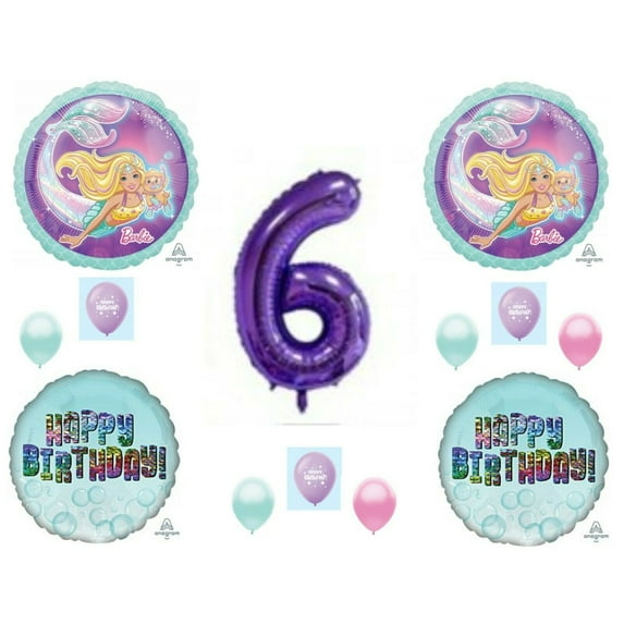 Barbie Mermaid 6th Happy Birthday Party Balloons Decoration Supplies Ocean