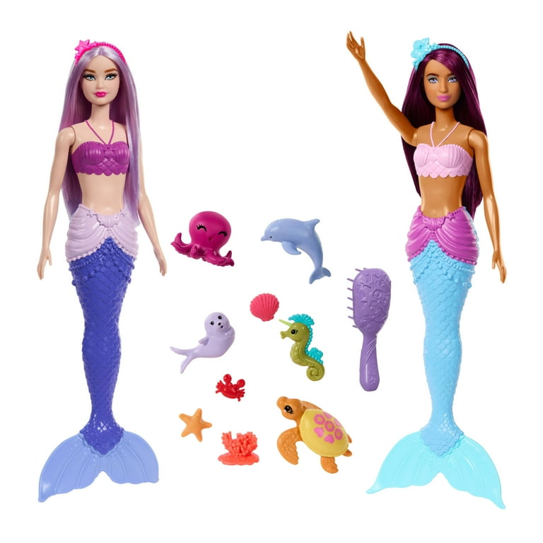 Barbie Mermaid Dolls 2 Pack with Sea Animals Headbands Ocean Accessories